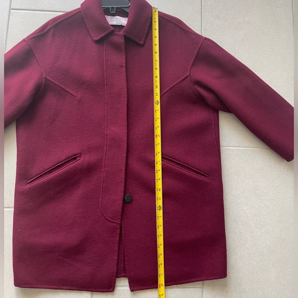 Zara Wool Blend Burgundy Coat Size S - Picture 4 of 10